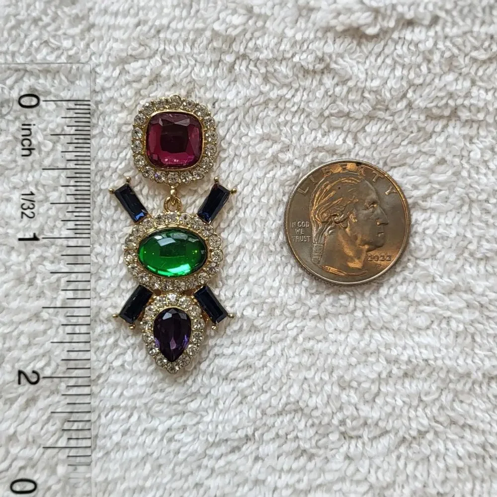 Multi-Color Jeweled Gem Statement Dangle Earrings – Gold Tone Rhinestone Drops